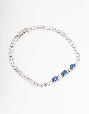 Silver Oval Cubic Zirconia Tennis Bracelet