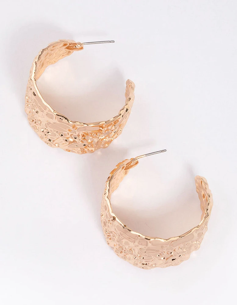 Gold Hammered Hoop Earrings