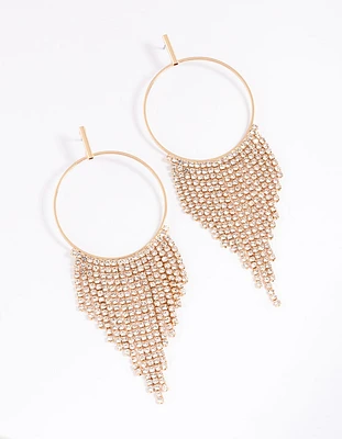 Gold Diamante Drop Cup Chain Earrings