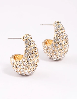 Gold Diamante Teardrop Stud Earrings