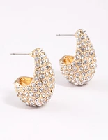 Gold Diamante Teardrop Stud Earrings