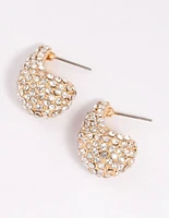 Gold Diamante Teardrop Stud Earrings