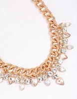 Gold Multi Row Diamante Necklace