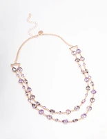 Rose Gold Marquise Mixed Double Row Necklace