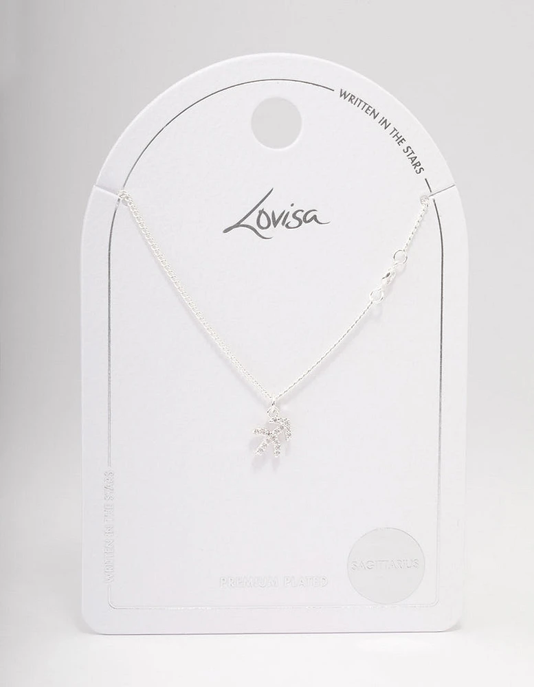 Silver Plated Sagittarius Necklace With Cubic Zirconia Pendant