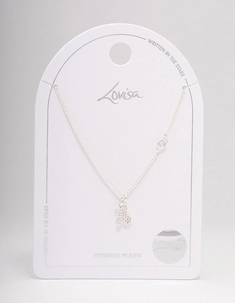 Silver Plated Capricorn Necklace With Cubic Zirconia Pendant