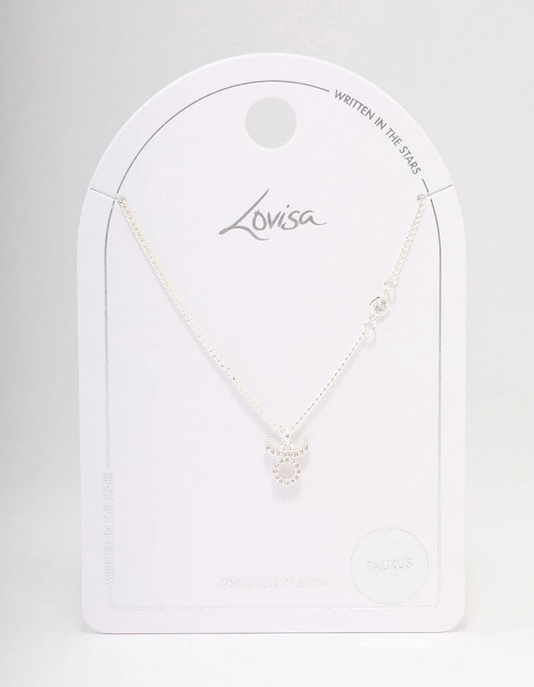 Silver Plated Taurus Necklace With Cubic Zirconia Pendant