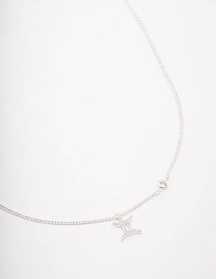 Silver Plated Gemini Necklace With Cubic Zirconia Pendant