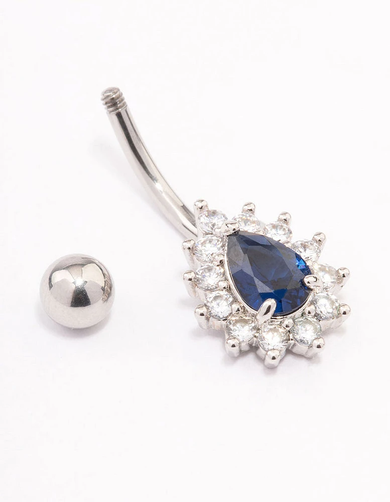 Surgical Steel Cubic Zirconia Spikey Pear Belly Ring