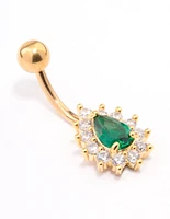 Gold Plated Surgical Steel Cubic Zirconia Spikey Pear Belly Ring