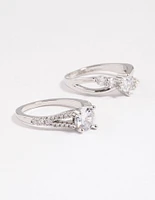 Silver Diagonal Cubic Zirconia Engagement Ring Pack