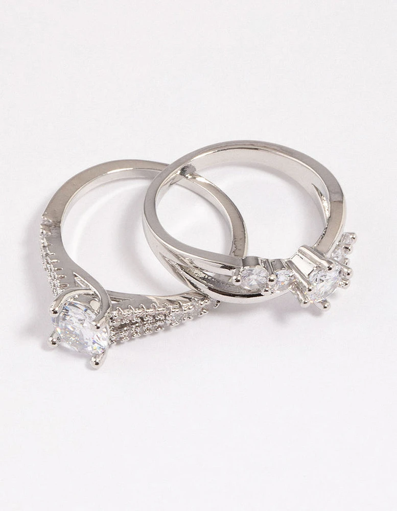 Silver Diagonal Cubic Zirconia Engagement Ring Pack