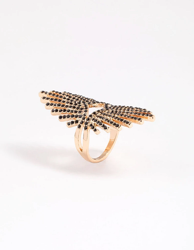 Black Statement Spray Diamante Ring