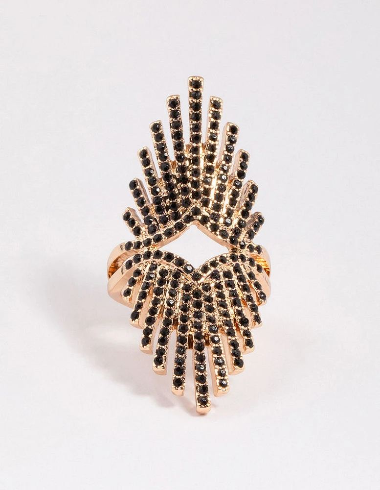 Black Statement Spray Diamante Ring