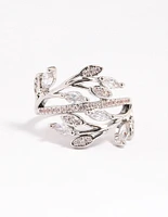 Rhodium Leafy Vine Cubic Zirconia Ring