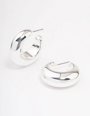 Silver Medium C-Shape Hoop Earrings