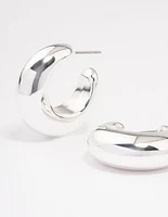 Silver Medium C-Shape Hoop Earrings