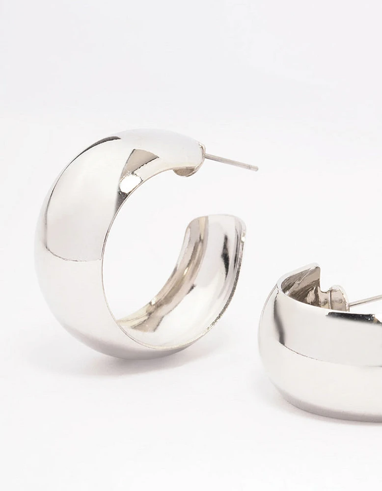 Rhodium Medium Smooth Hoop Earrings