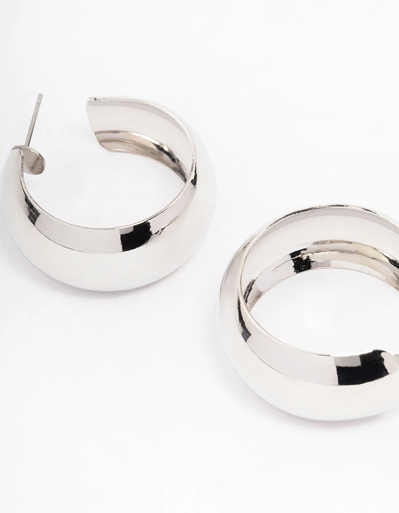 Rhodium Medium Smooth Hoop Earrings