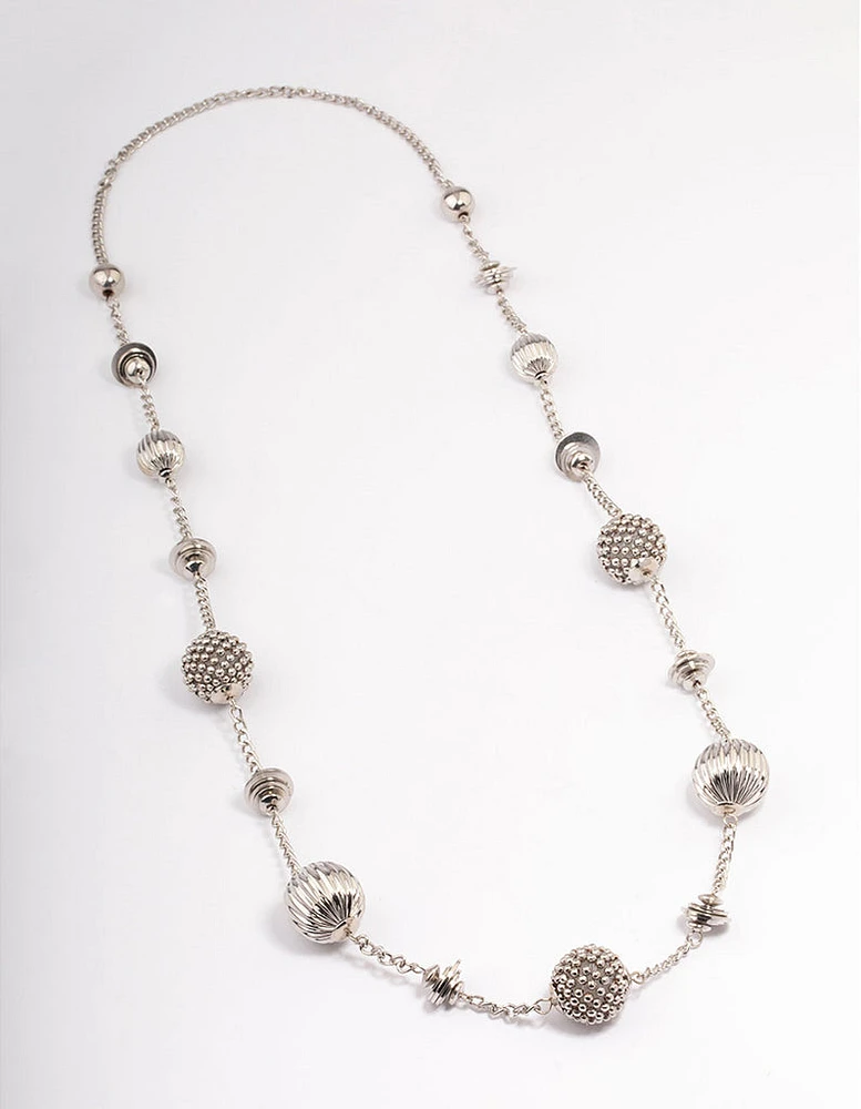 Rhodium Short Texture Multi Round Necklace