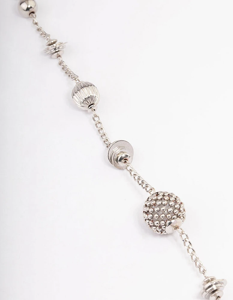 Rhodium Short Texture Multi Round Necklace