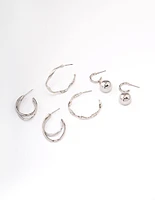 Rhodium Twisted Hoop Earrings Pack