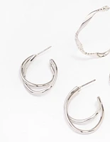 Rhodium Twisted Hoop Earrings Pack