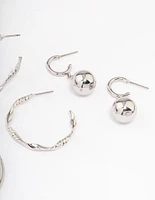 Rhodium Twisted Hoop Earrings Pack