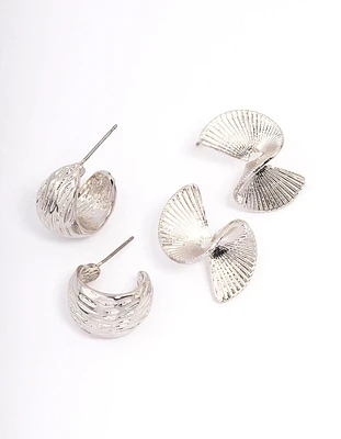 Rhodium Textured Hoop Earrings Pack