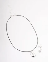 Silver Bold Teardrop Necklace & Earrings Jewellery Set