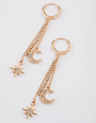 Gold Celestial Cup Chain Drop Earrings