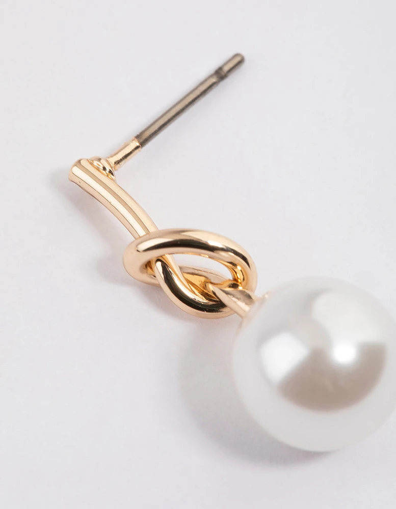 Gold Small Pearly Knotted Drop Earrings