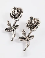 Antique Silver Gothic Flower Stud Earrings