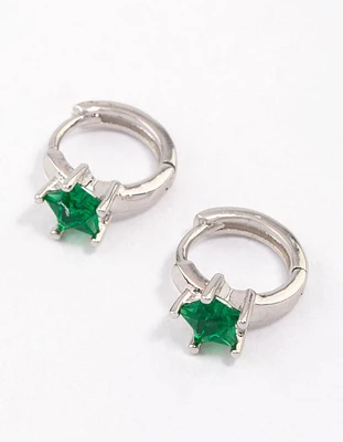 Rhodium Small Star Diamante Hoop Earrings