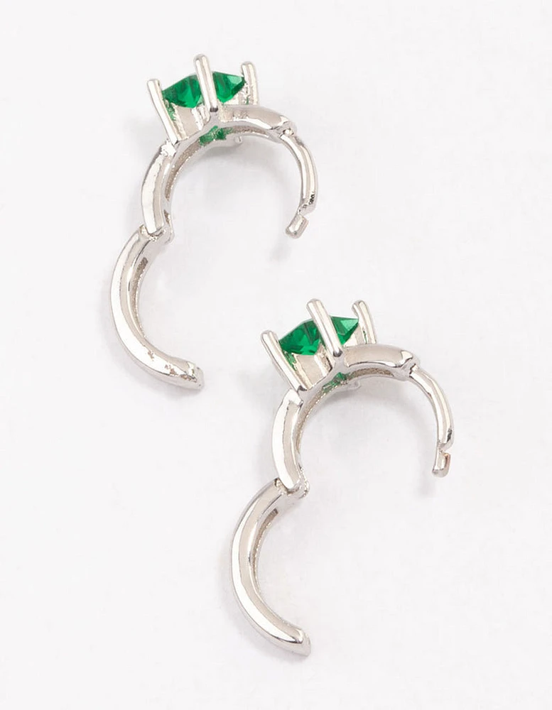 Rhodium Small Star Diamante Hoop Earrings