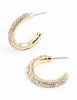 Gold Diamante Tube Hoop Earrings