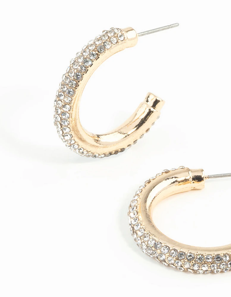 Gold Diamante Tube Hoop Earrings