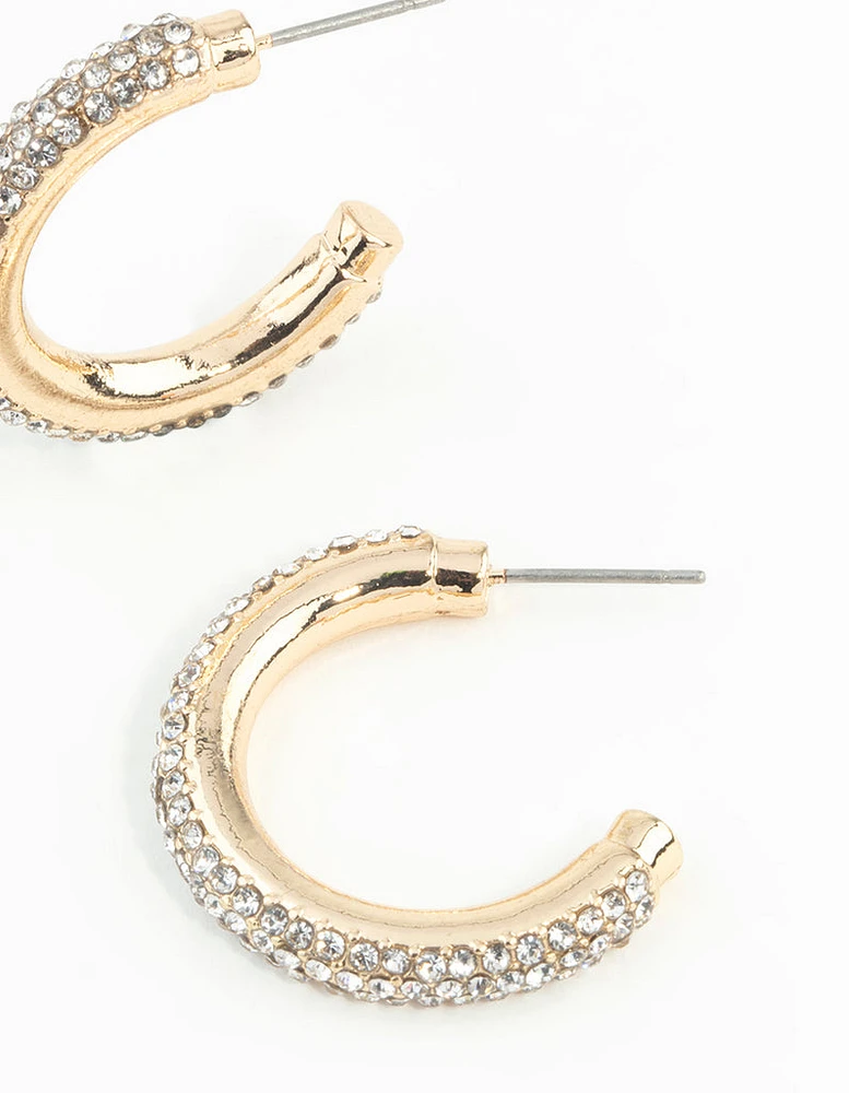 Gold Diamante Tube Hoop Earrings