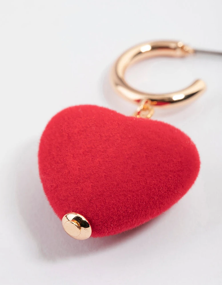 Gold Puffy Fuzzy Heart Drop Earrings