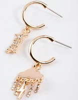 Gold Cloud Star Diamante Hoop Earrings