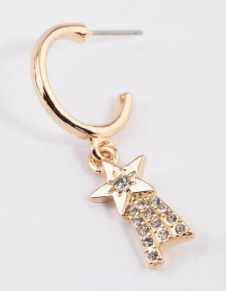 Gold Cloud Star Diamante Hoop Earrings