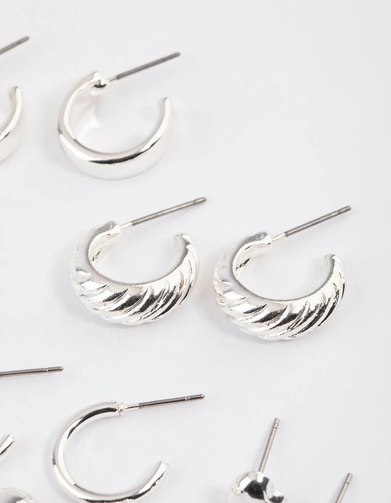 Silver Puffy Heart & Hoop Earrings 4-Pack