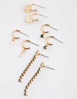 Gold Cup Chain Diamante Drop Earrings 4-Pack