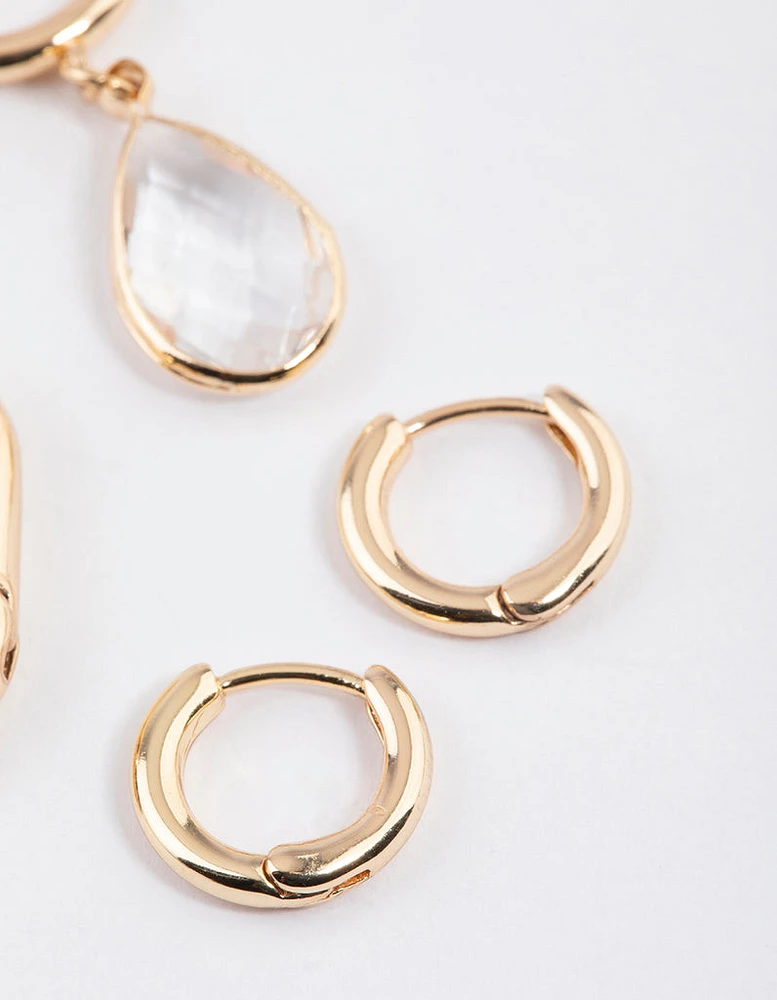 Gold Simple Diamante Teardrop Earrings Pack