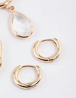 Gold Simple Diamante Teardrop Earrings Pack