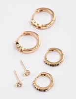 Gold Heart Diamante Earrings Pack