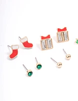 Kids Christmas Present Stud Earrings 6-Pack