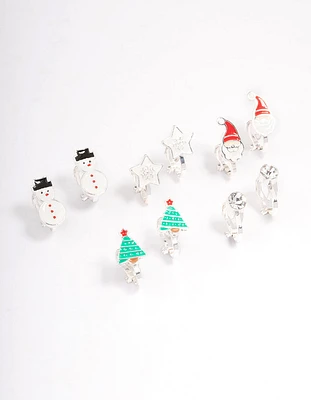 Kids Christmas Snowman Clip On Earrings 5-Pack