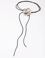 Rhodium Flower Cord Choker