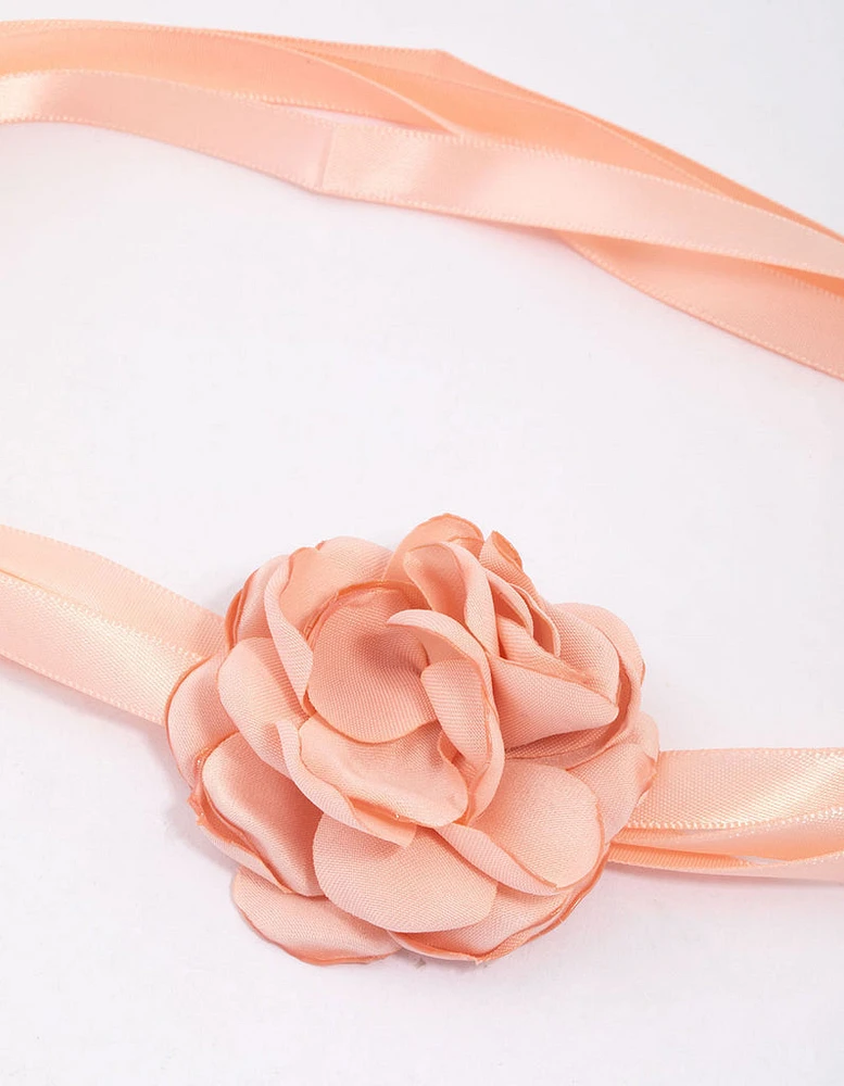 Blush Fabric Mini Ribbon Flower Choker